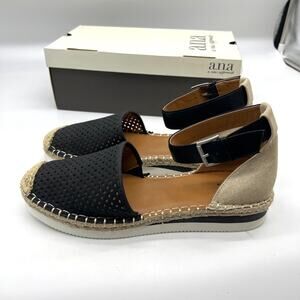 a.n.a Womens Carrie Wedge Sandals Black Size 9.5M